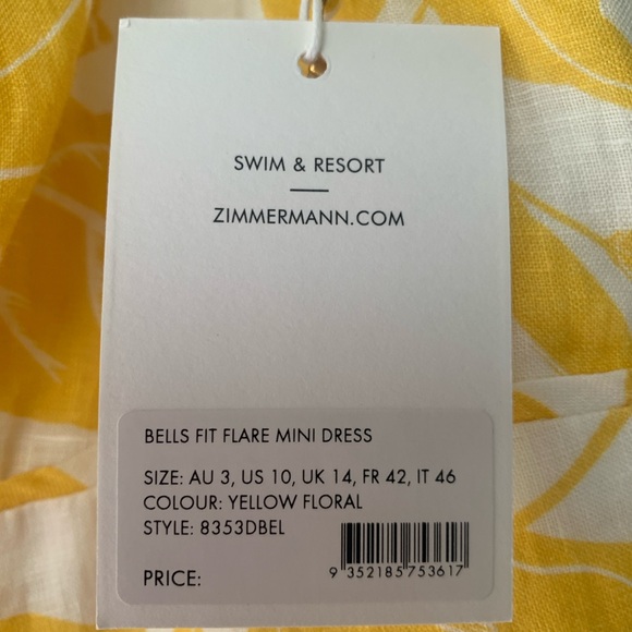 NWT Zimmermann Swim and resort yellow dress. US size 10 - Picture 2 of 7